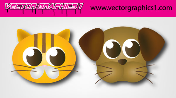 Cute Dog And Cat Vector Graphics