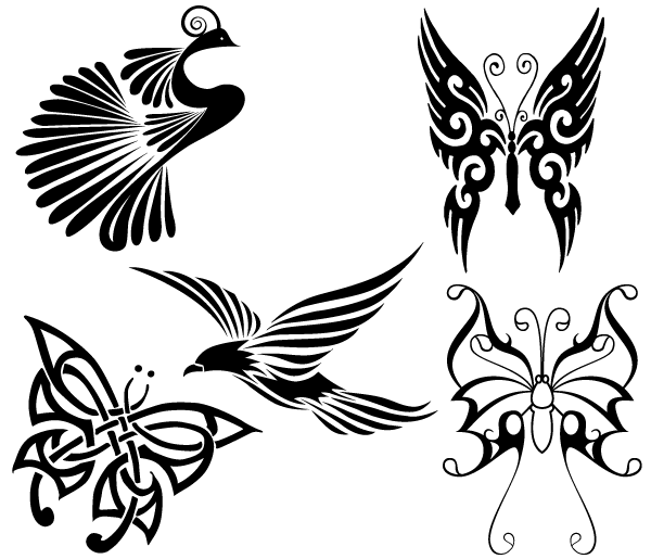 Vector Tribal Birds and Butterflies