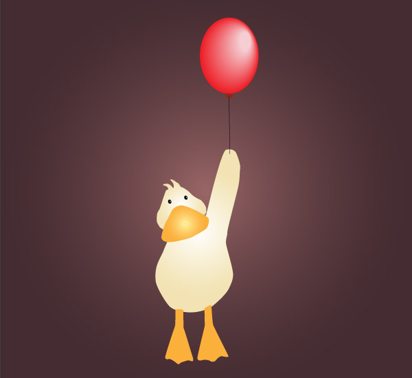 Vector Cute Baby Duck Cartoon with Red Balloon