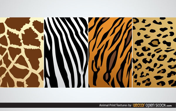 Vector Animal Print Textures:  Zebra, Tiger, Giraffe, Leopard Skin Texture