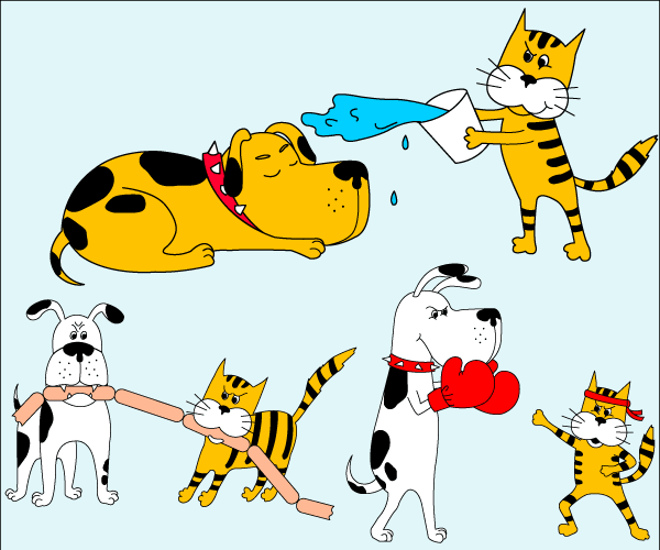 Cute Cartoon Dog and Cat Vector Illustration
