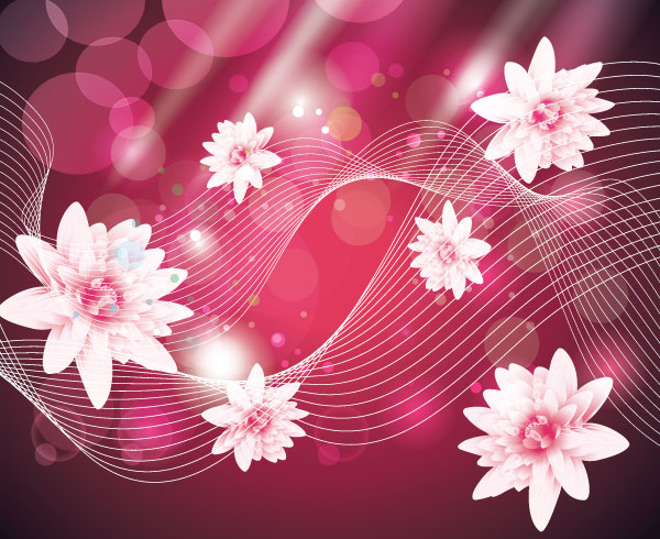 Abstract Wave Background with Pink Flowers Vector Art