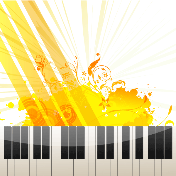 Vector Abstract Floral Grungy Background with Piano Keys