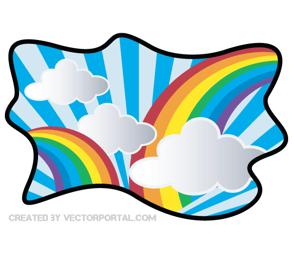 Vector Rainbow with Cloud Clip Art