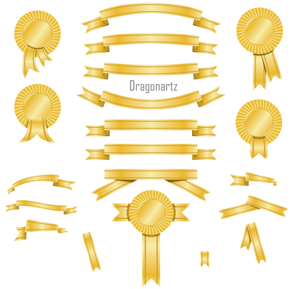 Vector Golden Banners and Award Ribbons