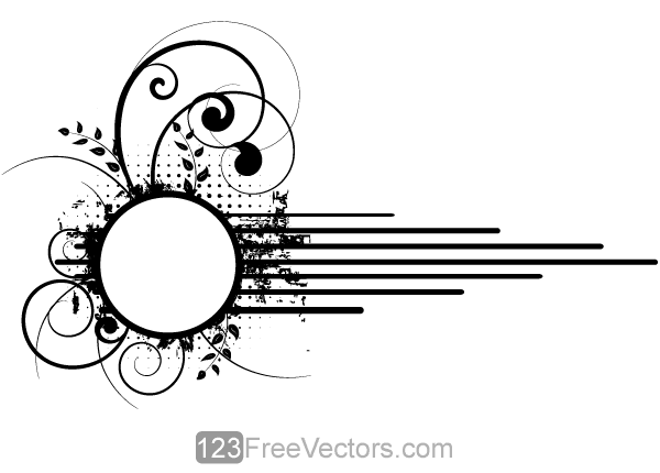 Vector Grunge Floral Circle Frame Design