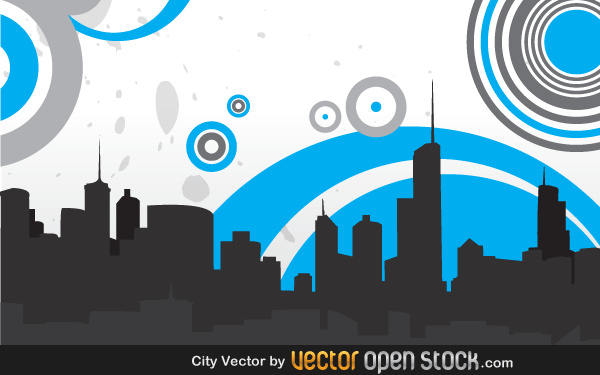 City Skyline with Circles Vector Graphics