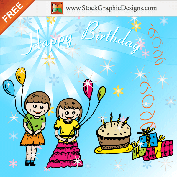 Freebie: Cute Cartoon Kids Celebrate A Birthday Party Vector Background