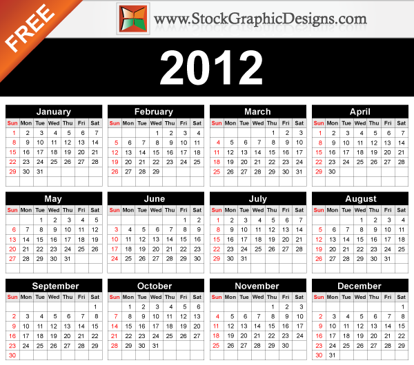 2012 Free Vector Calendar