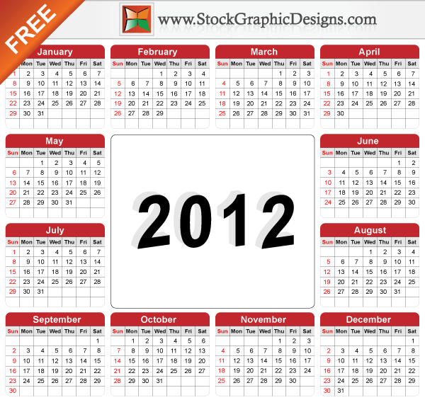 Free Vector Illustration of 2012 Calendar