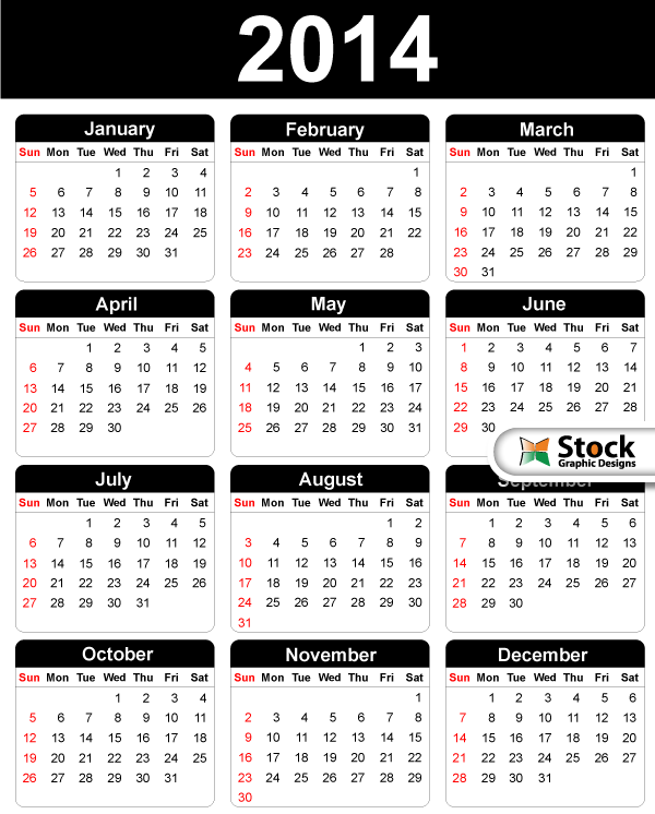 2014 Free Vector Calendar