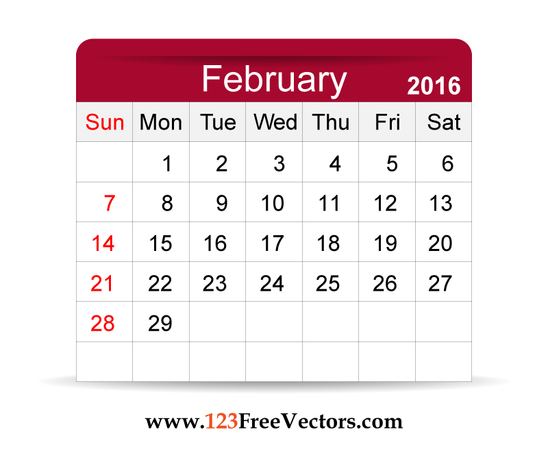 Free Vector 2016 Calendar February