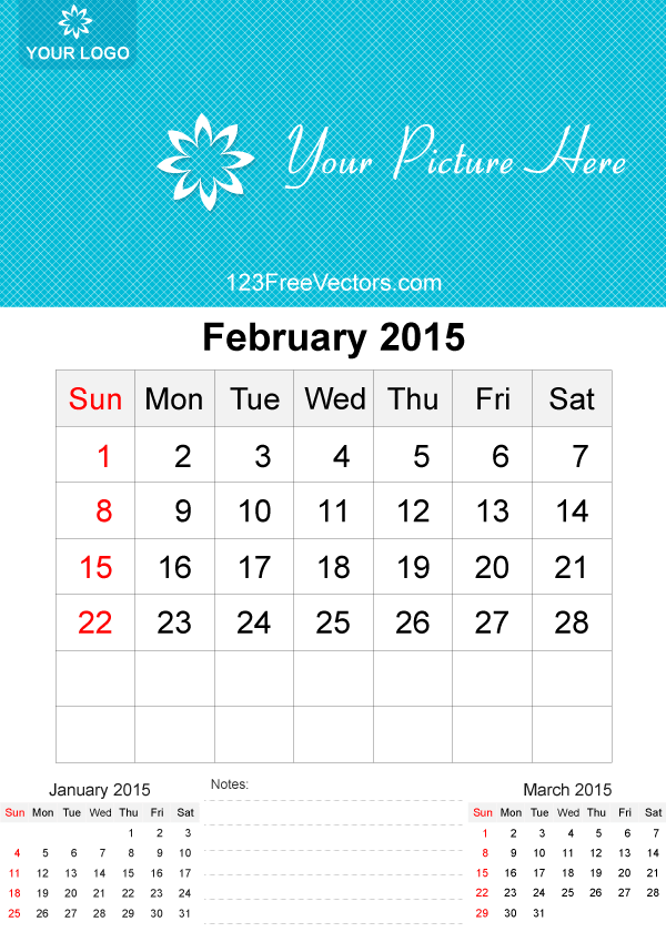 February 2015 Calendar Template Vector Free