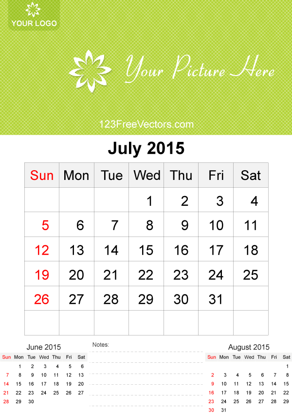 July 2015 Calendar Template Vector Free