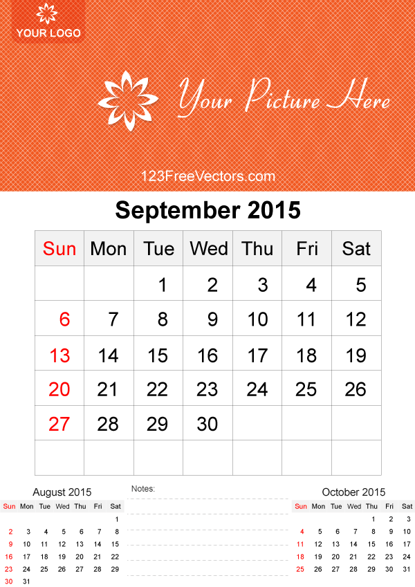 September 2015 Calendar Template Vector Free
