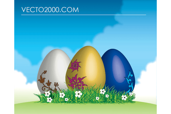 Vector Easter Eggs on Green Grass