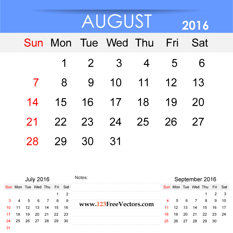 August 2016 Calendar Printable