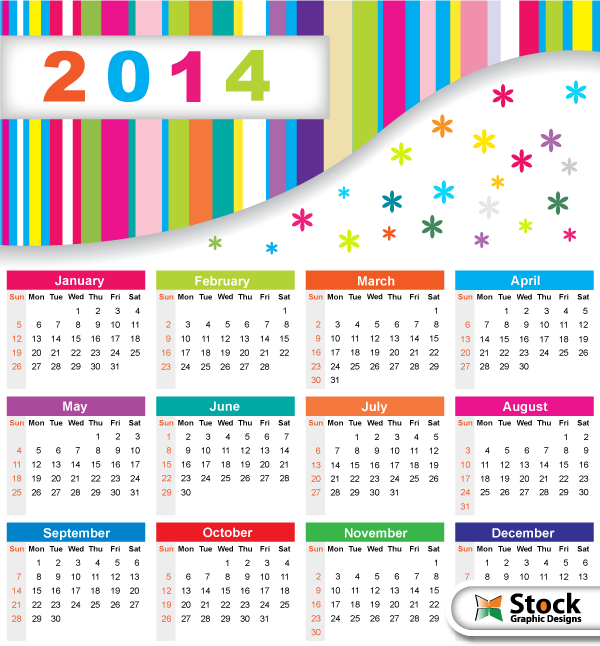Colorful Calendar 2014 Vector Free