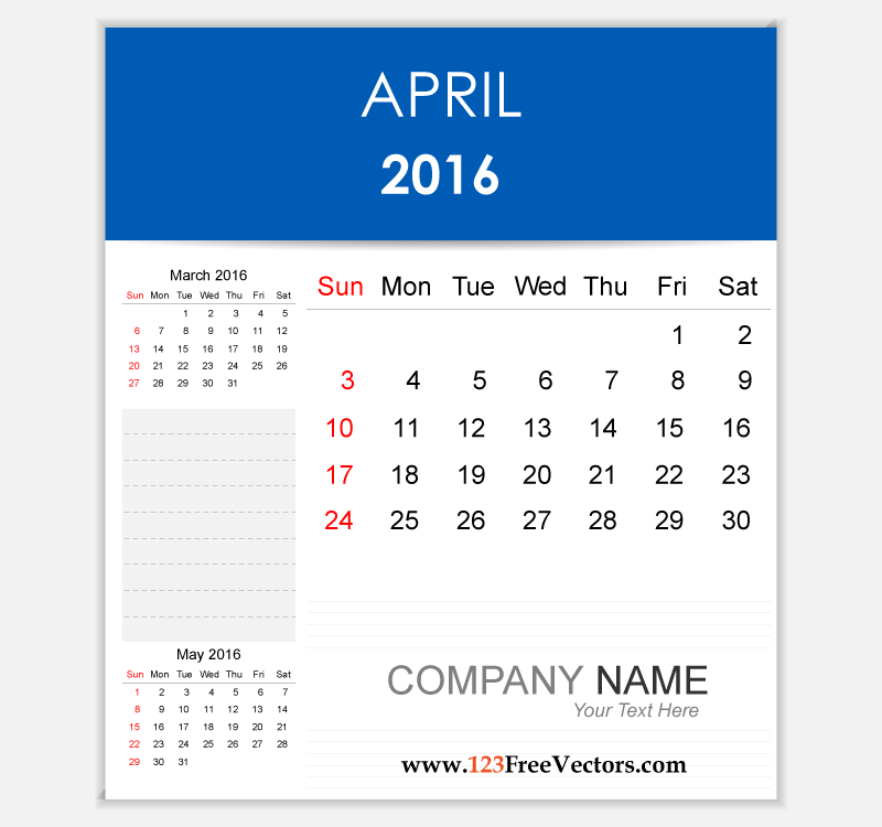 Editable Calendar April 2016