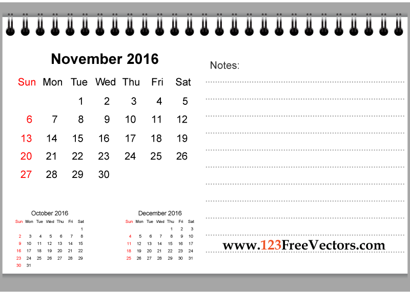 November 2016 Printable Calendar with Notes