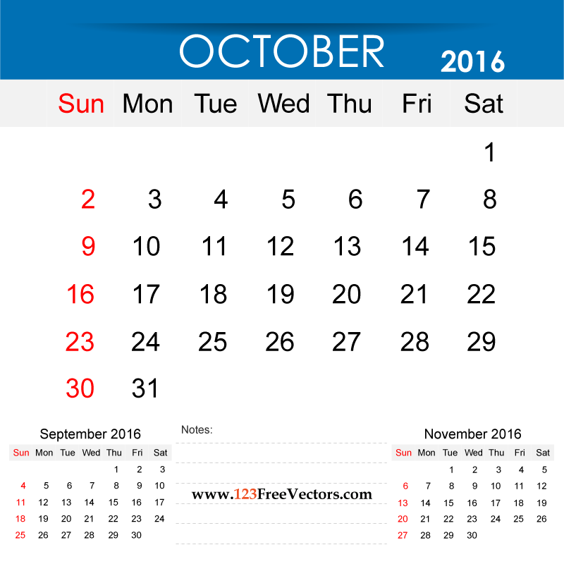 October 2016 Calendar Printable