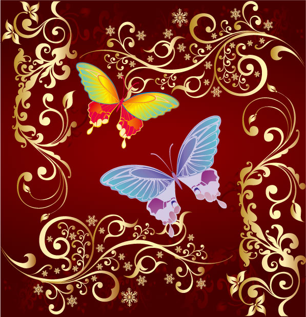 Butterfly And Flowers Free Vector