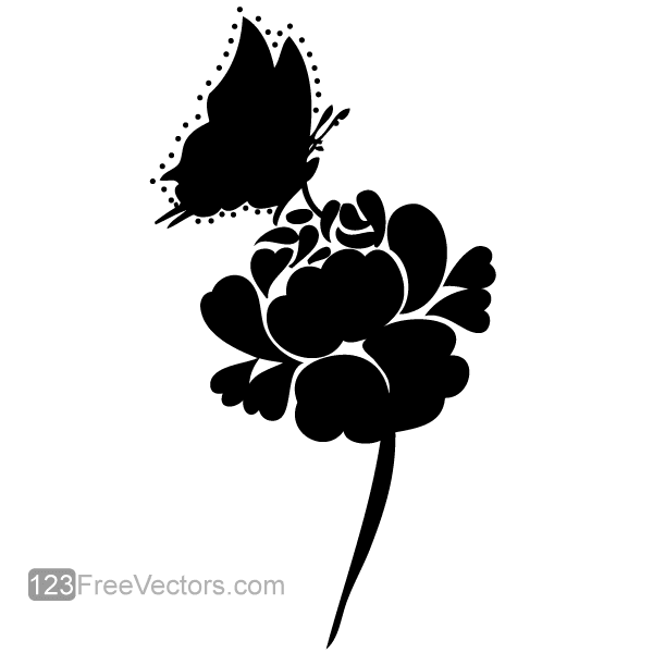 Rose Silhouette with Butterfly Vector Image