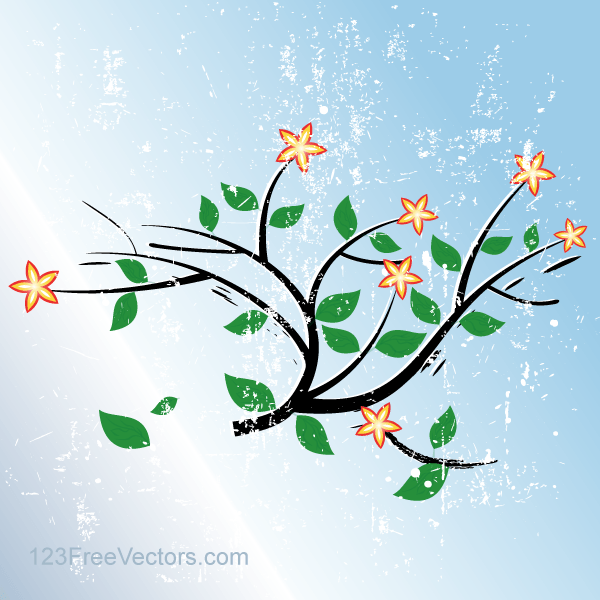 Grunge Blue Vector Background with Flowers