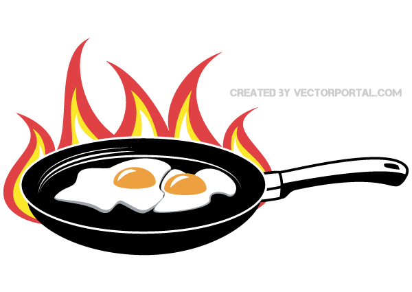 Fried Eggs on Frying Pan Vector