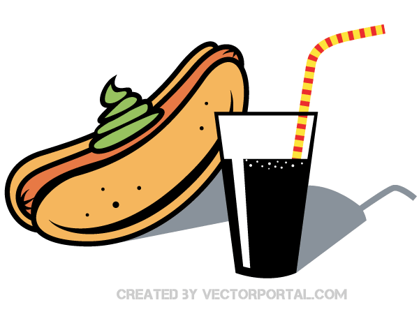 Hot Dog and Drink with Straw Clip Art