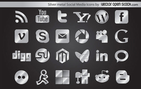 Silver Metal Social Media Vector Icons