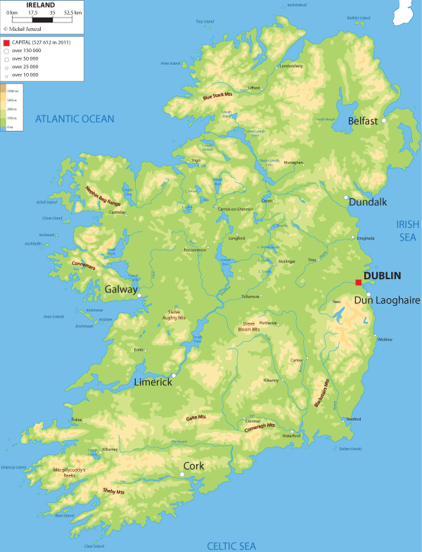 Ireland – Physical Map Vector