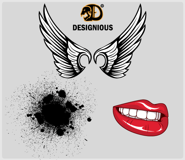 Vector Wings, Lips and Ink Splatter