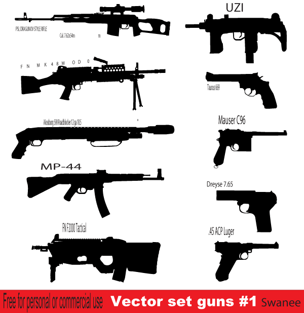 Gun Silhouettes Vector Graphics