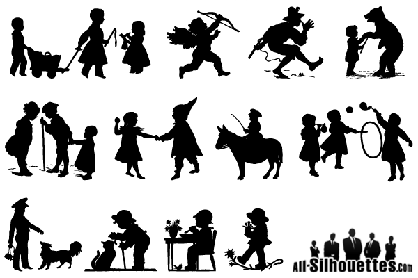 Children Playing Silhouettes Vector Art