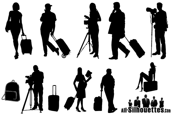 Tourists Travelers Silhouettes Free Vector