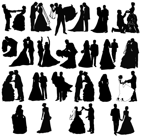 Newly Married Couple Silhouettes Vectors Free