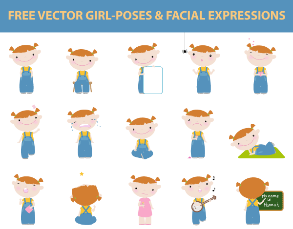 Girl Poses and Facial Expressions Vector