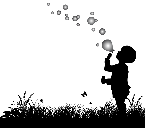 Small Boy Blowing Bubbles Vector Silhouette