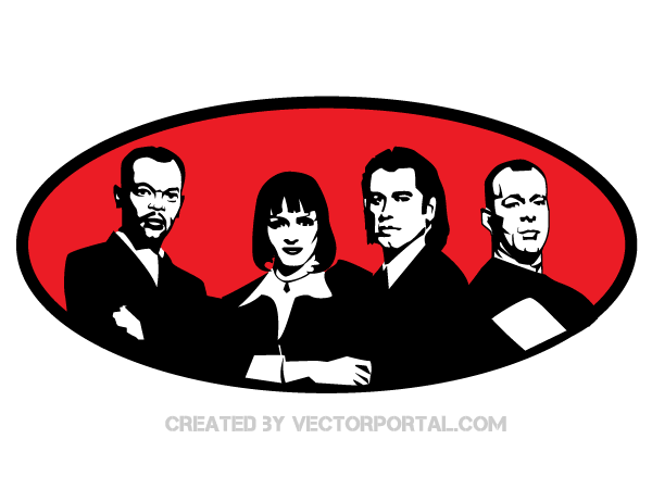 Pulp Fiction Movie Characters Vector Portrait Image