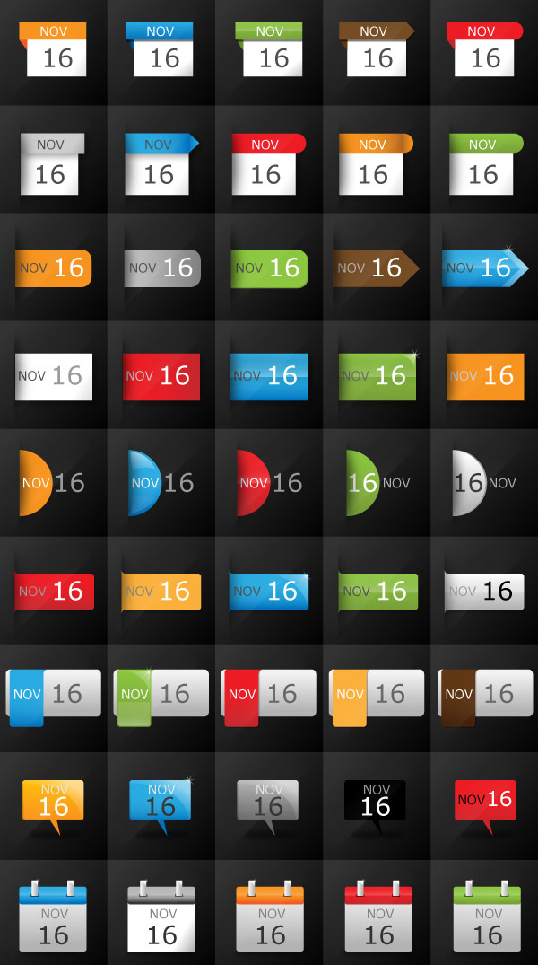 Vector Date Calendar Icon Set for Blogs