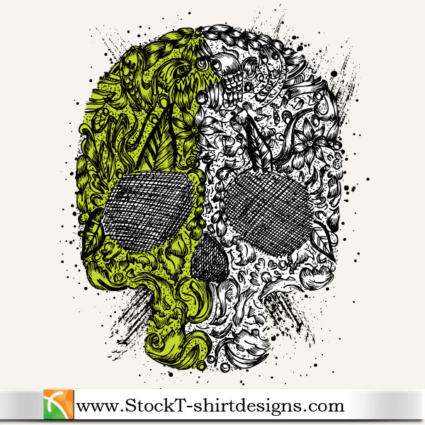 Skull Ornament Free Vector Tshirt Design Illustration