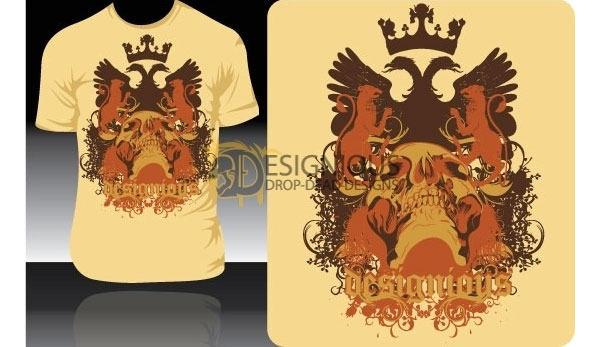 Vector T-shirt Design with Griffin, Crown and Skull