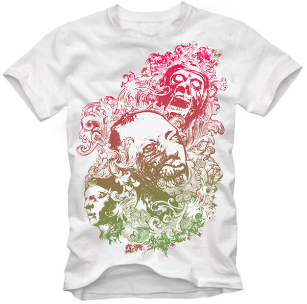 Vector Floral Zombie Nightmare T-Shirt Design