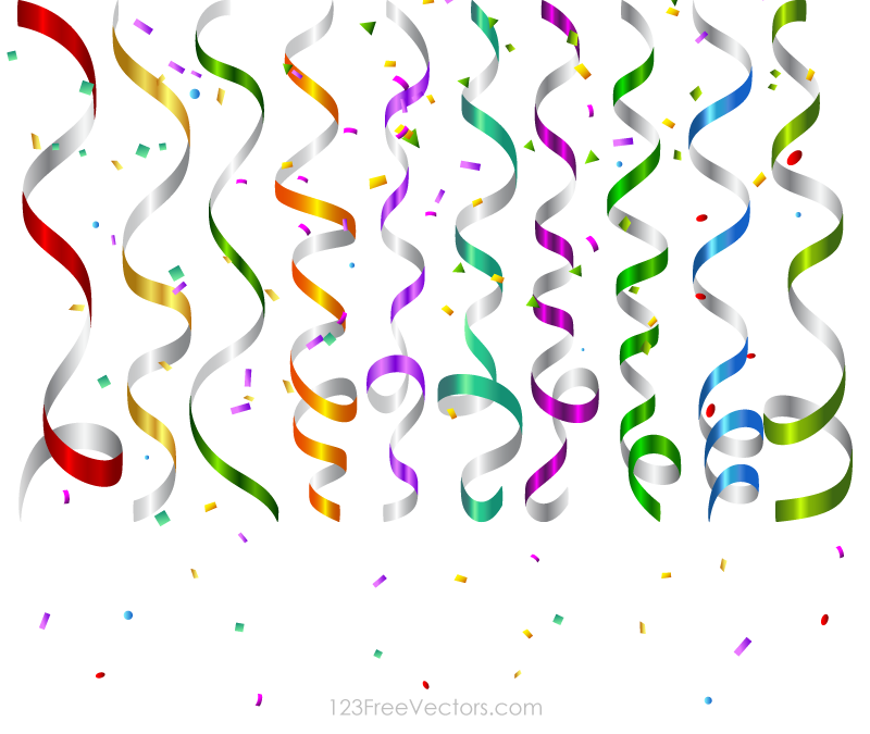 Vector Colorful Birthday Party Streamers and Confetti Background Design